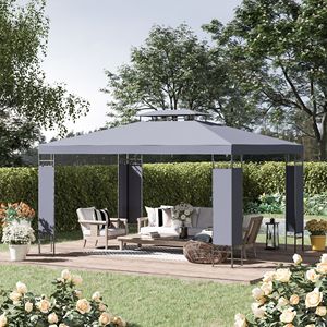 Gazebo da Giardino 13FT X 10FT Grigio con Tetto a Doppia Ventilazione, Struttura in Acciaio e Telo in PE per Prato, Cortile e Terrazza - Product Image 2
