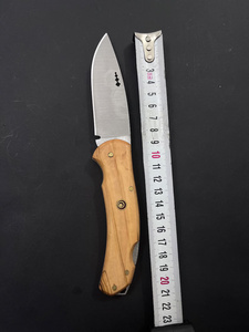 Handmade Natural Wood Grain Handle Industrial Grade Stainless Steel Bushcraft Folding Pocket Knife Drop Point Blade <b>3</b>-Year - Product Image 3
