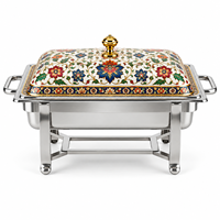 Plat à réchaud rectangulaire de luxe en acier inoxydable avec motif floral émaillé pour buffet