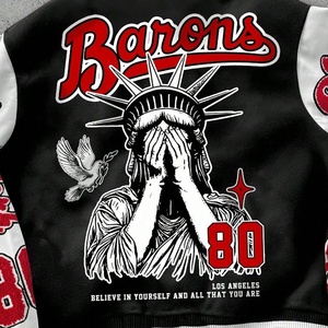 Veste universitaire personnalisée pour homme, streetwear, en laine unie, vintage, col en V, broderie 3D, imprimé, campus - Product Image 5