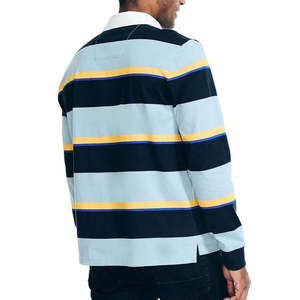 Camiseta de Manga Corta para Hombre, Estilo Casual, Tejida, con Patrón Azul, Amarillo y Marino, Corte Regular, Ecológica, 100% Algodón - Product Image 1