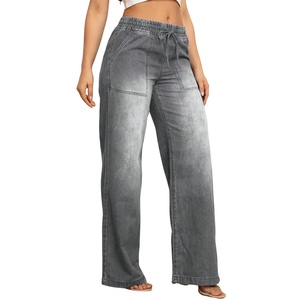 Pantalones Vaqueros Grises Personalizados para Mujer, Cintura Media, Corte Regular, Casuales, Transpirables, Estilo Vintage, Lavado a la Piedra, Pierna Recta, Pantalones de Moda para Otoño - Product Image 1