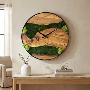 Forest Stream Wooden <b>Clock</b> Emerald Valley Moss <b>Clock</b> Woodland River Artisan <b>Clock</b> Nature Flow Wood And Moss <b>Clock</b> Evergreen Cany - Product Image 2