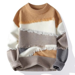 เสื้อสเวตเตอร์ผู้ชายสไตล์อเมริกันเรโทร Bflazy แห้งเร็ว ตกแต่งผ้าแบบ Patchwork ด้านหน้า รุ่นเกาหลีญี่ปุ่น ตัดเย็บแบบตัดกัน  เสื้อถักไหมพรมสำหรับฤดูหนาว - Product Image 3