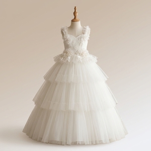 Vestido de niña de las flores de tul escalonado de lujo celestial OEM ODM con flores 3D, vestido de princesa para boda y primera comunión, precio al por mayor - Product Image 1