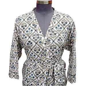 Bata Kimono con Estampado Floral para Mujer, Cuello en V, Cierre con Cinturón, Secado Rápido, 100% Algodón, Lavable a Máquina, Largo Completo, Transpirable, Suave y Liso - Product Image 3
