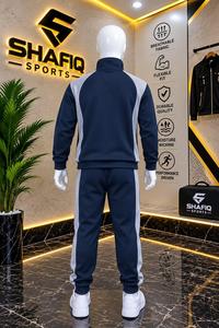 Shafiq Unisex Navy Blue Tracksuit Full Sleeve Zipper Sporty Casual Athletic Wear Solid Color Breathable 100% Cotton Material - Product Image 2