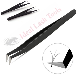 Pince à épiler pour extensions de cils en acier inoxydable à pointe en fibre noire, meilleur volume, fabricant de pinces à cils - Product Image 3