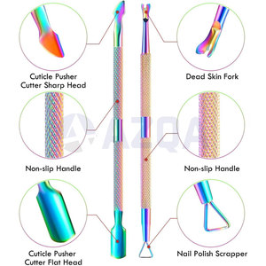 Wholesale High Quality Stainless Steel Rainbow Titanium <b>Cuticle</b> <b>Nipper</b> And Double Ended Nail Pusher Tool Set For Manicure - Product Image 5