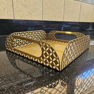 Rectangle <b>Metal</b> Decorative Tray With Vintage Engraved Floral Pattern Handmade Design Style - Product Image 6