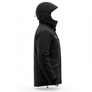 Chaqueta Acolchada Negra para Hombre con Cuello Alto, Cierre de Cremallera Impermeable, Estilo Deportivo para Invierno, Corte Regular, Exterior de Poliéster, Aislamiento Grueso - Product Image 3