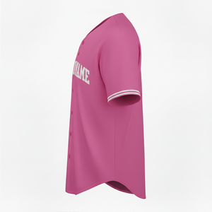 Maillot de baseball rose personnalisé pour homme, à manches courtes, col en V, boutonné sur le devant, en polyester respirant, vêtement de sport - Product Image 2