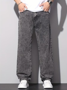 Jean décontracté gris délavé coupe droite 100 % coton léger pour homme – Style streetwear et quotidien - Product Image 1