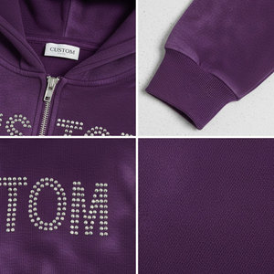 Chándales personalizados de invierno para hombre, de corte holgado, estilo urbano, con forro polar, cremallera, estampado serigráfico, totalmente lisos y transpirables - Product Image 5