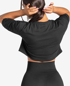 Camiseta Corta de Alta Calidad para Mujer, Color Negro, Cuello Redondo, Tejido de Punto, Color Sólido, Informal, Transpirable, Ecológica, Precio Bajo - Product Image 2