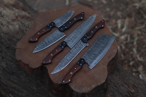 Custom Handmade Five-Piece Chef <b>Set</b> 67-Layer Damascus Steel Straight Edge Wooden Handles Ambidextrous Durable <b>Sharp</b> Blades - Product Image 4