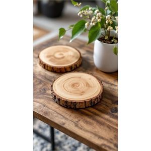 Wholesale Rustic Natural <b>Wood</b> <b>Slices</b> Coasters Tree Bark Edge Round <b>Wood</b> Drink Cup Mat Table Decor Eco Friendly Beverage Coaster - Product Image 1