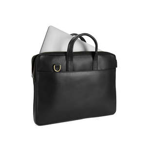 Classic Black Genuine Leather Laptop Bag for Men with Organized Main Compartment and Accessories Storage - Product Image 2