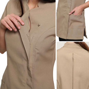 Women's Beauty Spa Nail Hairdressing Salon <b>Scrub</b> <b>Sets</b> Spandex/Polyester Knitted Seamless Fusing Short Sleeve Beautician Tunic - Product Image 5