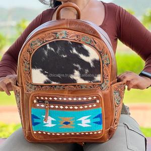 Sacs à dos en cuir de vachette véritable usiné à la main Sacs à dos en cuir sculptés élégants Sacs à dos de style occidental Nouvelle mode élégante - Product Image 3