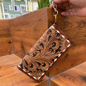 Cartera Roper de cuero genuino personalizable para mujer, cartera larga de chequera de moda de cuero de vaca Floral occidental mecanizada a mano - Product Image 2