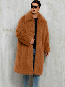 Manteau long en fausse fourrure noire pour homme, longueur genou, duveteux, pour l'hiver, col rabattu, veste chaude - Product Image 3