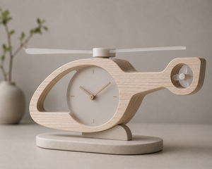 Minimalist Wooden Helicopter Desk <b>Clock</b> With Quartz Movement Silent Needle Display Geometric Design - Product Image 1