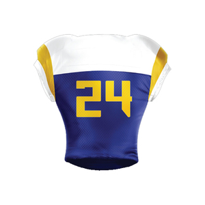 Ensemble d'uniformes de football américain personnalisés pour hommes, maillot et pantalon sublimés bleu et jaune, style ajusté, évacuation de l'humidité, toutes saisons - Product Image 5