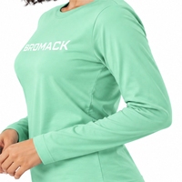 T-shirt pour femme, couleur vert menthe, manches longues, design classique, col rond, vêtements de style de vie, couleurs personnalisées, tailles personnalisées, logo personnalisé