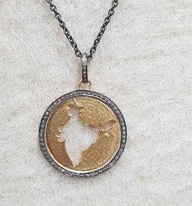 Colgante Certificado Golden Bharat de Plata de Ley 925 con Diamantes Naturales Engastados, Chapado en Rodio Negro Vintage para Mujer, 30x30MM - Product Image 1