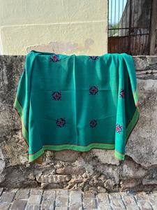 Green Color Vintage Block Printed Cotton Kantha Reversible Quilt – Handmade Indian <b>Bedspread</b> - Product Image 1