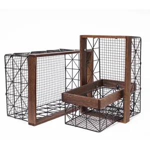 Metal Wire Colander Wooden Frame <b>Foldable</b> Design Dishwasher Safe 16x11x7 Inch Storage Bin Stands for Home Decor <b>Dining</b> <b>Table</b> - Product Image 6