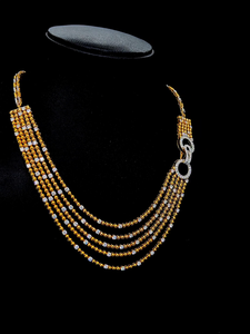 Collier de luxe multicouche avec diamants, cinq chaînes de perles en cascade, connecteur brillant, bijoux fins en argent sterling et or 14 carats - Product Image 4