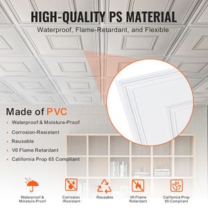 Piastrelle per Controsoffitto in PVC Premium, Confezione da 12, 60x60 cm, Facili da Installare e Tagliare, Piastrelle in Plastica Adesiva per Montaggio a Incastro - Product Image 3