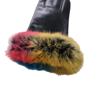 Gants d'hiver en cuir véritable de haute qualité avec fourrure de lapin, couleur beige, longueur poignet, compatibles écran tactile, écologiques, pour usage extérieur - HARAZ - Product Image 6