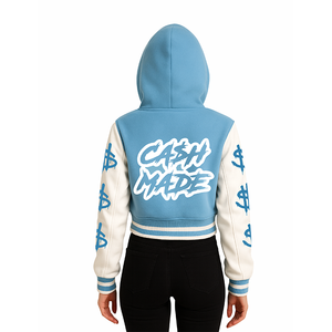 Chaqueta Varsity con Diseño Nuevo y Estampado de Dólares - Chaqueta Bomber con Capucha Azul y Blanca para Moda Urbana y Hip Hop - Product Image 5