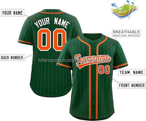 Maillot de baseball personnalisé pour homme, vert et orange à rayures fines, manches courtes, respirant, impression par sublimation, nom et numéro de l'équipe sur le devant et le dos - Product Image 2
