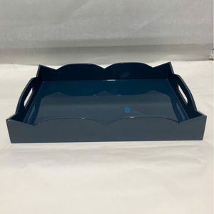 Plateau en laque durable fait main, rectangulaire bleu avec poignées, finition brillante, décoration intérieure, vente en gros, B2B, usine - Product Image 1