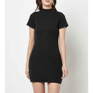 Vestido ajustado de manga corta premium con cuello redondo, minivestido de punto, producción OEM - Product Image 1