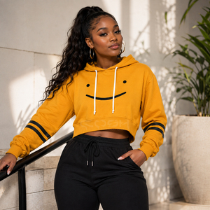 Felpa Corta Personalizzata da Donna con Stampa Smiley Face della Confraternita Cosh International, in Cotone Felpato Premium Oversize - Product Image 3