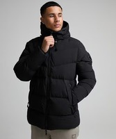Blouson d'hiver unisexe noir, col montant, fermeture éclair, design patchwork, respirant, écologique, 100% polyester