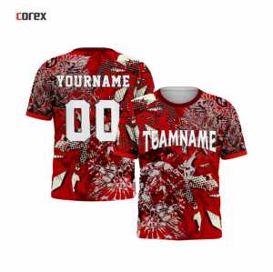 Camiseta Deportiva Corex para Hombre, Sublimada, Manga Corta, Cuello Redondo, Secado Rápido, Corte Regular, Diseño Estampado Rojo - Product Image 3