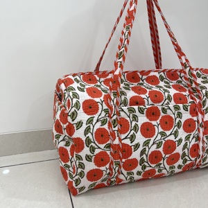 Bolsa de Lona Acolchada Moderna, Ligera, de Algodón Hecha a Mano, Bolsa de Gimnasio con Estampado de Bloques, Bolsa de Compras, Bolsa de Viaje de Fin de Semana, Bolsa de Gran Capacidad para Pasar la Noche - Product Image 4