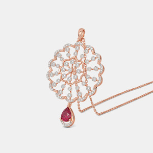 14K Rose Gold Ruby Teardrop Floral Lab Grown Diamond Pendant Necklace - Product Image 3