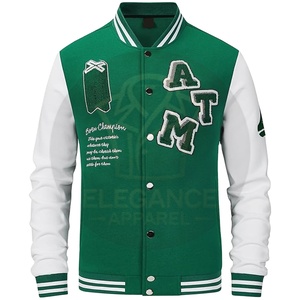 Vert Blanc Contraste Couleur Vintage Baseball Bouton À Manches Longues Avec Lettre Casual Manteaux Pour Hommes Collège Baseball Varsity Vestes - Product Image 1