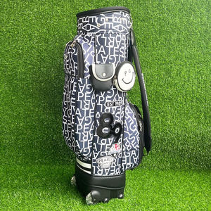 Professional Grade Navy Blue Synthetic Leather <b>Golf</b> Bag Featuring Bold Typographic Design and High-Capacity Storage - Product Image 1