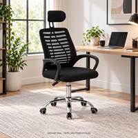 Chaise de bureau commerciale moderne en maille avec appui-tête réglable, base chromée et accoudoirs fixes pour hôtels et écoles