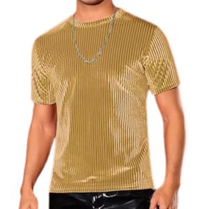 Camiseta de terciopelo dorado brillante para hombre, de lujo, de manga corta, ajustada, para fiesta, actuación en escenario, moda premium - Product Image 3