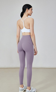 Full Length High Waist Solid Purple Yoga With <b>Pockets</b> Seamless Elastic Waist Four-Way Stretch Yoga <b>Leggings</b> By Run Apparel - Product Image 4