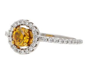 Anillo de Compromiso Clásico para Mujer, Chapado en Plata 925, con Citrino y Halo de Diamantes, Corte Redondo, Piedra Natural, Piedra de Nacimiento de Noviembre - Product Image 2